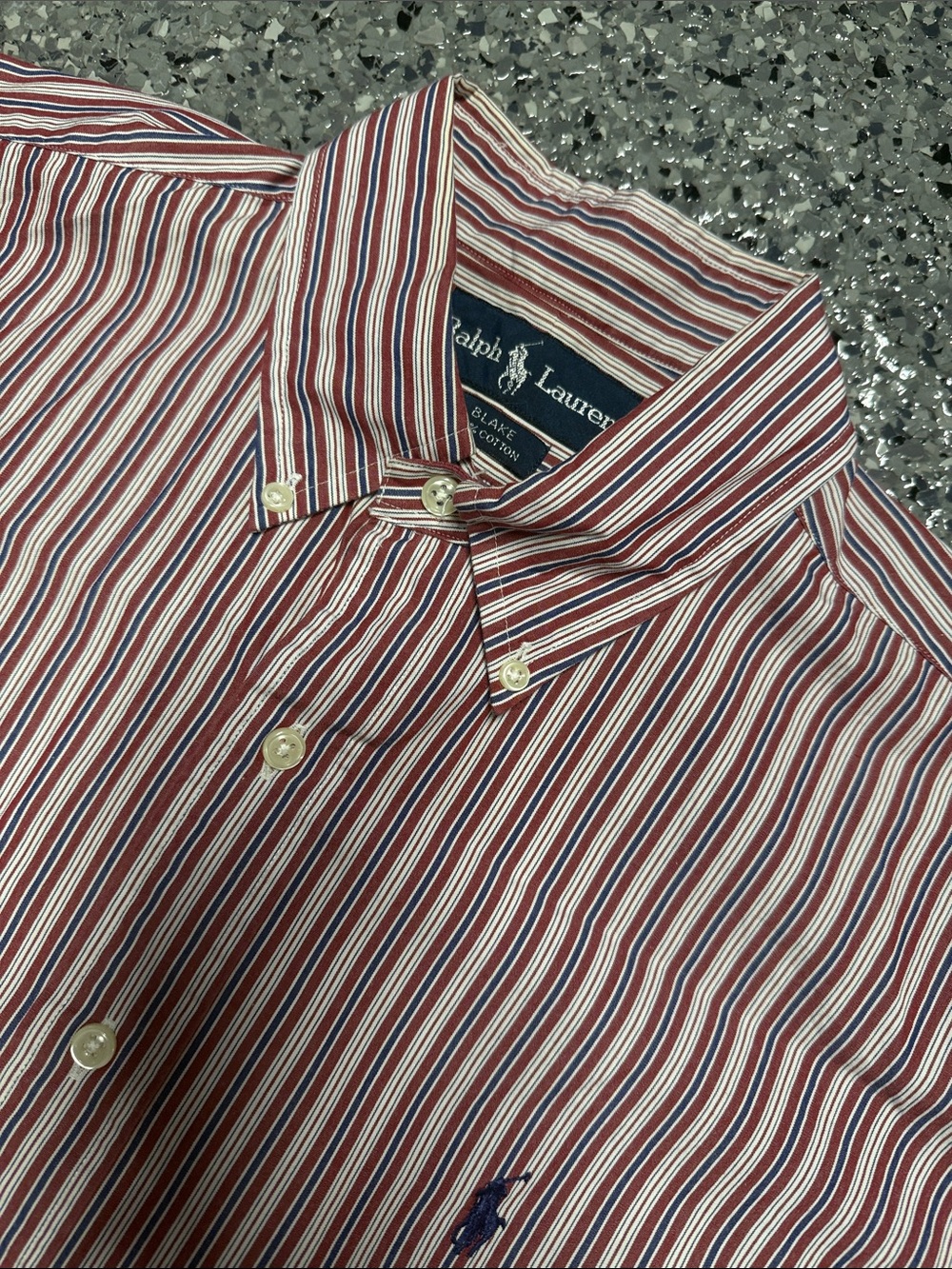 Ralph Lauren Blake Men’s Red, White & Navy Striped Button-Down Shirt Medium
